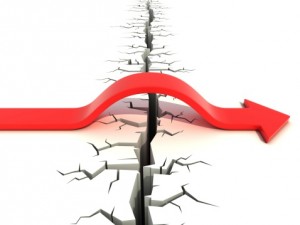 Red arrow passing over obstacle